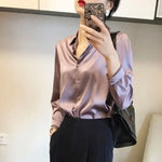 Load image into Gallery viewer, Clothes Spring Tops for Women Silk Wear To Work Formal Button Up Womens Shirt &amp; Blouse Office Outfits Loose Satin Long Sleeve M  Amaijoin
