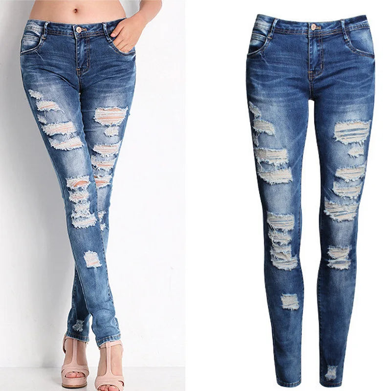 New Designer Denim Women 2022 High Waist Ripped Jeans for Women Skinny Black White Jeans Woman Elastic Slim Jean Female Femme  Amaijoin