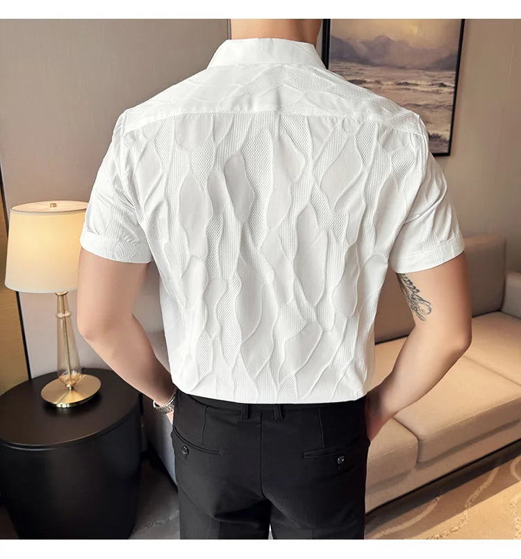 High End Printed Shirt for Men Short Sleeve Slim Fit Casual Shirts Fashion Office Social Dress Shirts 2024 Summer Men Clothing  Amaijoin