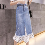 Load image into Gallery viewer, Irregular Jean Skirts Women High Waist Ripped Beaded Denim Skirt Female 2024 New Straight Midi Skirts Zipper Fly Pocket Saias  Amaijoin
