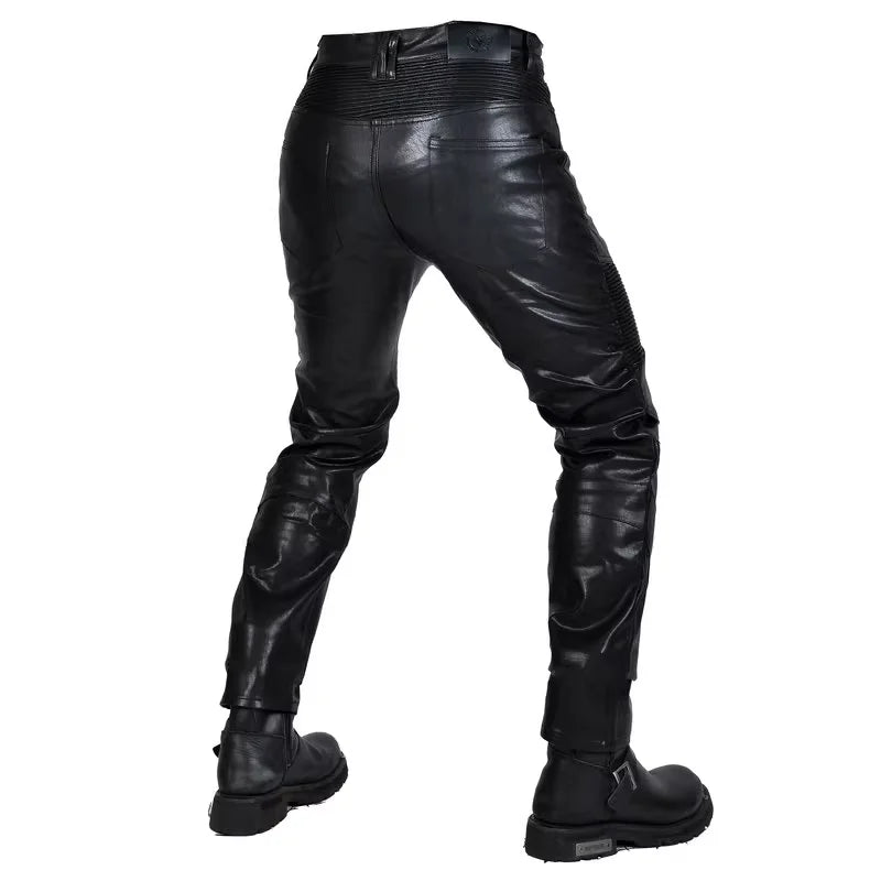 NEW Motorcycle Riding Jeans Motocross Racing Pants PU Leather Biker Trousers Waterproof Windproof Men With 4X CE Knee Hip Pad  Amaijoin