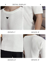 Load image into Gallery viewer, Trend Simple Solid Round Neck Knitted T-shirt Short Sleeve Versatile Casual T-shirt Business Social Tee Bottoming Shirt M-4XL  Amaijoin
