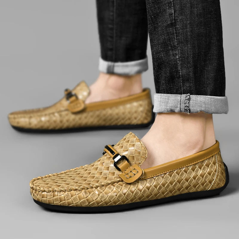 Men Shoes Leather Slip on Mens Moccasins Breathable Italian Casual Shoes Luxury Brand Loafers Men Driving Shoes Zapatos Hombre  Amaijoin