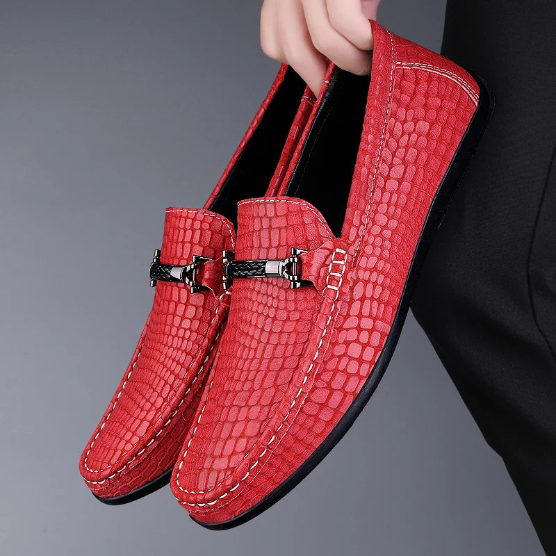 Summer Genuine Leather Men Loafers Breathable Flats Men's Casual Shoes Moccasins Man Lightweight Driving Shoes Red Wedding Shoes  Amaijoin