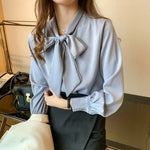 Load image into Gallery viewer, 2023 Spring Loose Korean Tops Fashion Autumn Chiffon Blouse Bow Blue Long Sleeve Shirt White Office Lady Clothes Blusas 10691  Amaijoin
