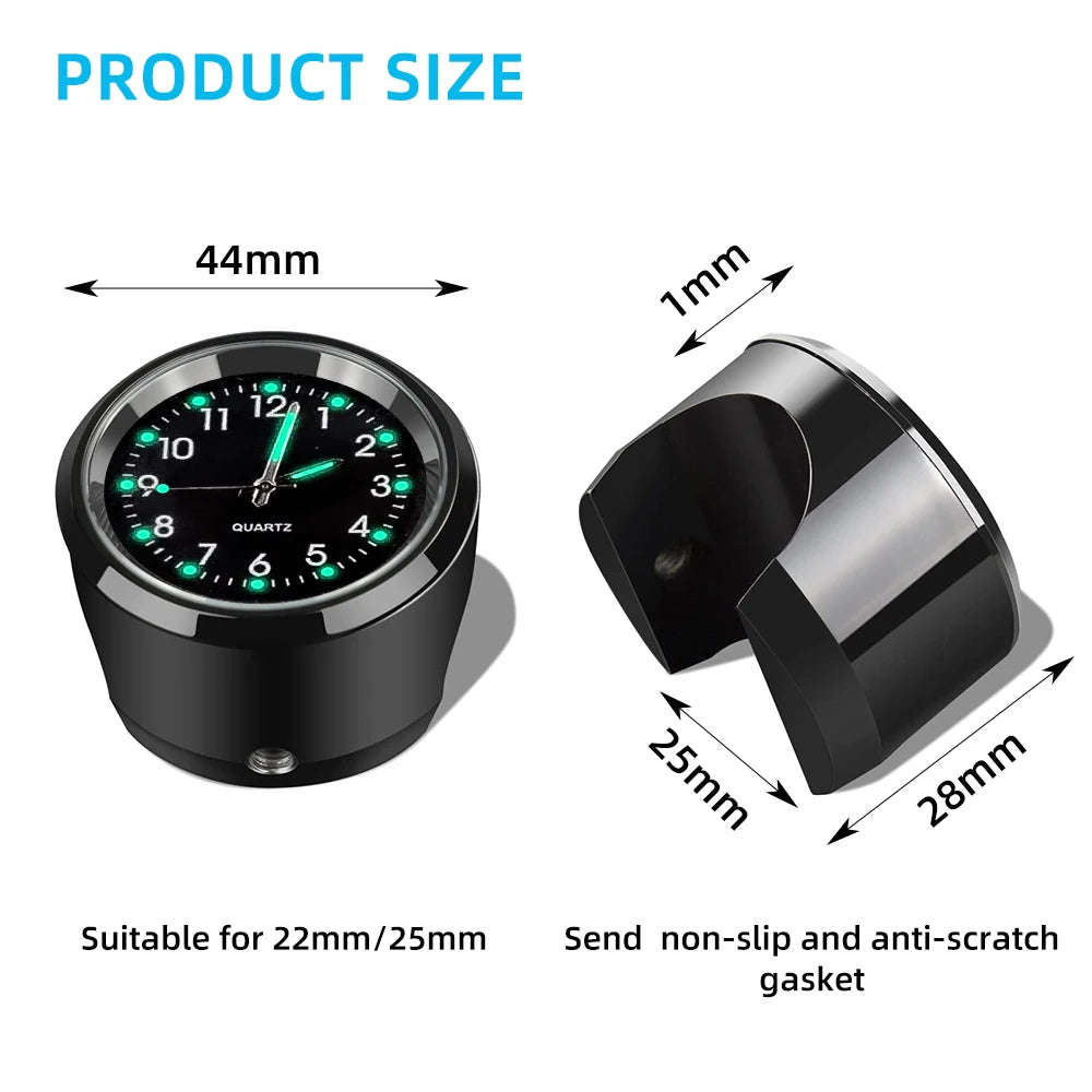 Universal Motorcycle Bike Handlebar Mount Quartz Watch Aluminum Luminous Clock Styling Waterproof Chrome Moto Accessories  Amaijoin