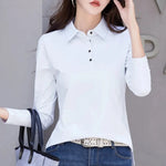 Load image into Gallery viewer, Autumn New In Basic T Shirt Long Sleeve Cotton Plus Size Cotton Polo T- Shirt Women Button Casual Office Lady Formal Women Tops  Amaijoin
