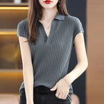 Load image into Gallery viewer, Women&#39;s T Shirts Clothes Black Top White Polo Neck Shirt Short Sleeve Tee Knit Green Aesthetic Offer Free Shipping Cute V New  Amaijoin
