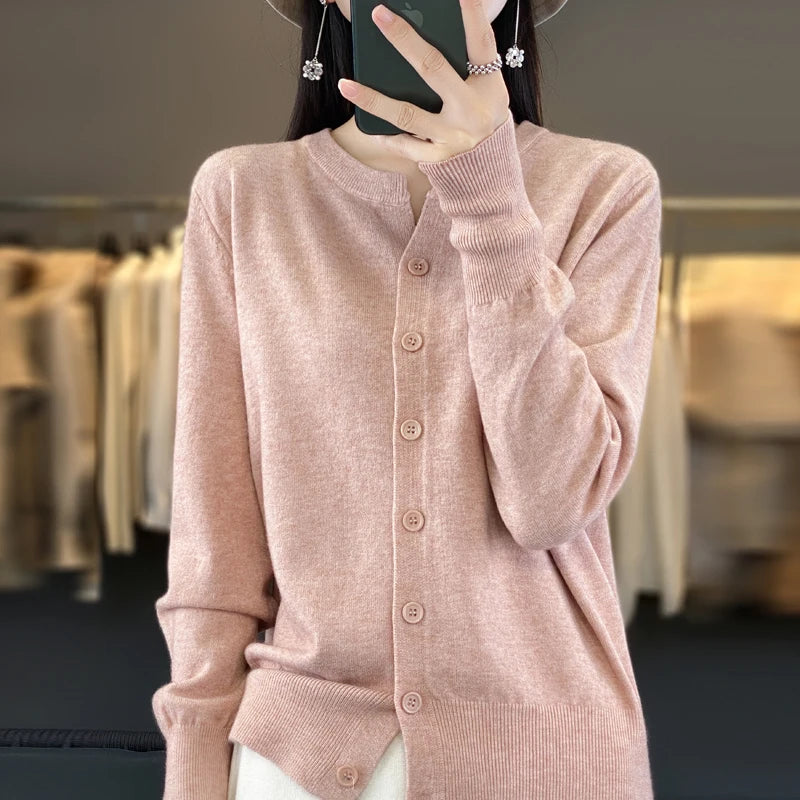 Autumn And Winter New Cashmere Cardigan Women Solid Color Sweater Loose O-Neck Knitted Cashmere Cardigan Sweater Women  Amaijoin