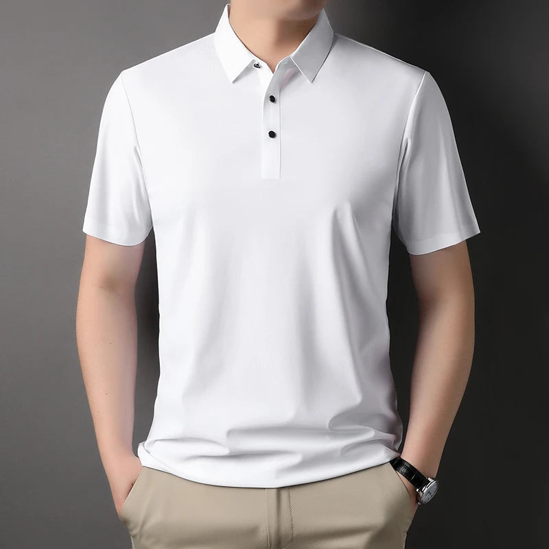 Premium ice silk breathable short-sleeved T-shirt men's lapel summer luxury top brand embroidered POLO shirt casual men's wear  Amaijoin