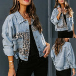 Load image into Gallery viewer, 2023 Spring New Denim Jacket Women Long-sleeved Denim Jacket Female Leopard Stitching Female Tops  Amaijoin
