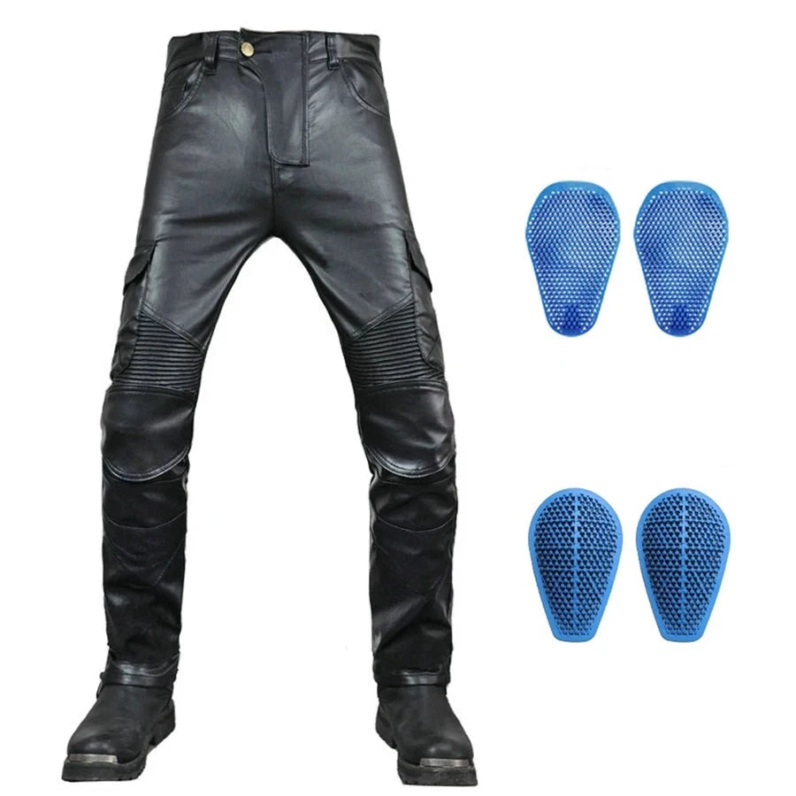 NEW Motorcycle Riding Jeans Motocross Racing Pants PU Leather Biker Trousers Waterproof Windproof Men With 4 X CE Knee Hip Pad  Amaijoin