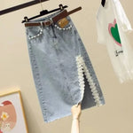 Load image into Gallery viewer, High-waisted Denim A- line Skirt For Women 2024 Spring Summer Slimming Bodycon Skirt Side Slit Petite Size Medium Length  Amaijoin
