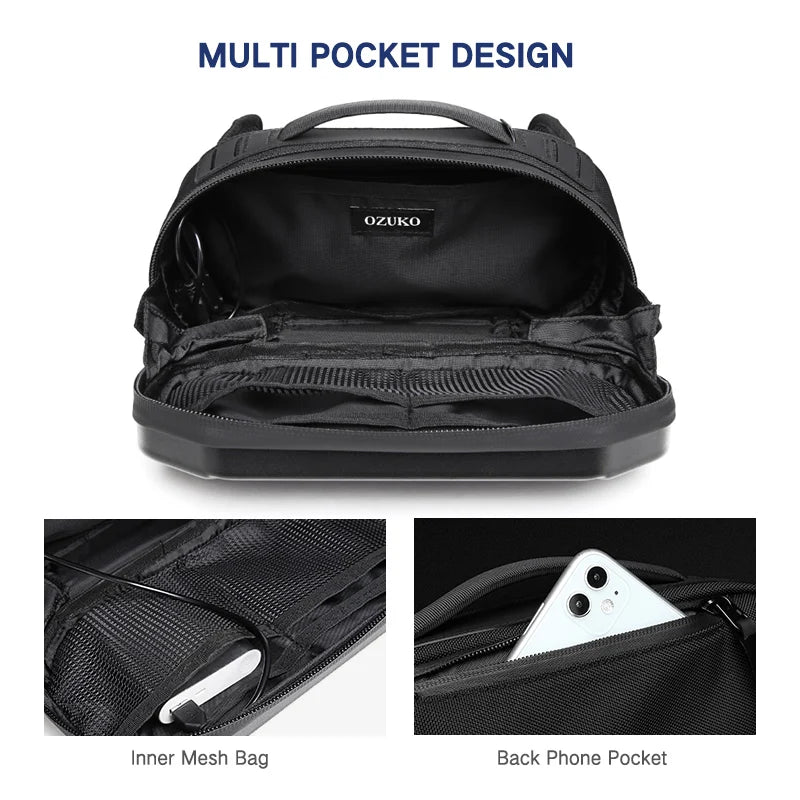 OZUKO Hard Shell Men Waist Bag Fashion Chest Bags Outdoor Sports Belt Bag for Teenager Waterproof USB Charging Male Shoulder Bag  Amaijoin