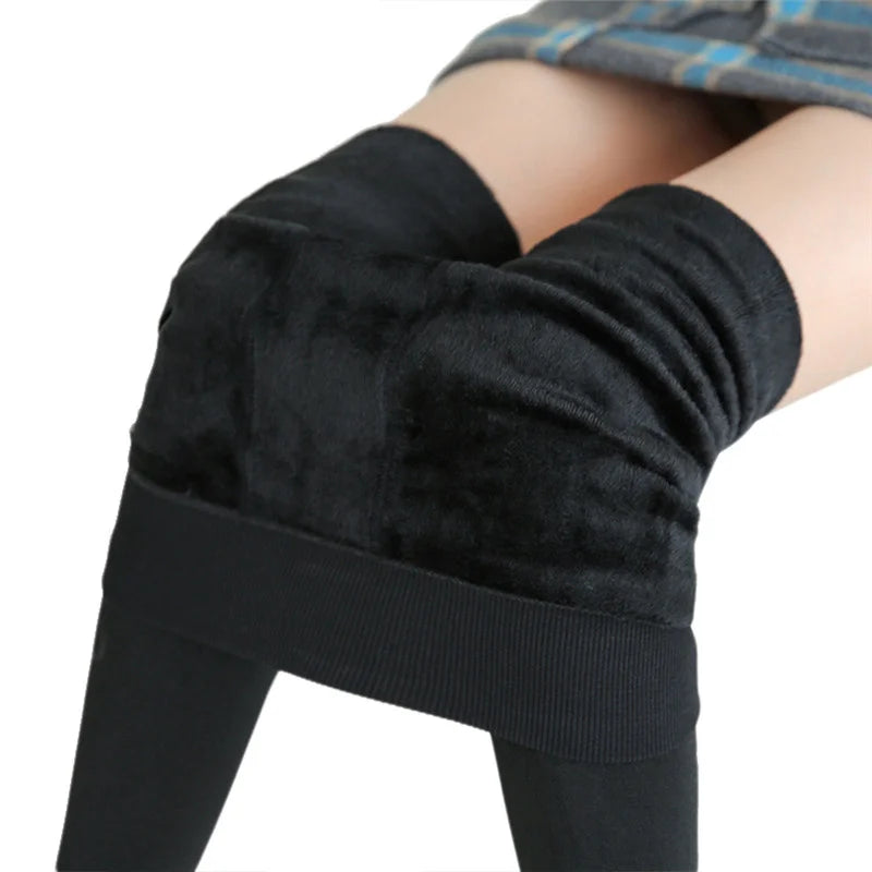 Women Winter Leggings Warm Leggins High Waist Solid Color Velvet Women Thickened Velvet Leggings Stretchy Black Leggings  Amaijoin