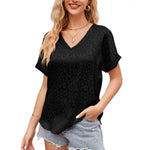 Load image into Gallery viewer, Summer V-Neck Short Sleeve T-shirt Leopard Print Smooth Satin Pullover Blouse Women Casual Tops Streetwear  Amaijoin
