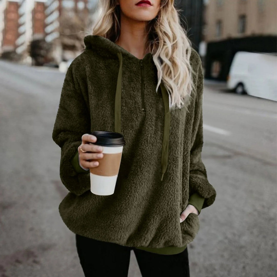 Winter Women Long Sleeve Fleece Hooded Sweatshirt Pullover Warm Jumper Sweaters With 1/4 Zip  Amaijoin