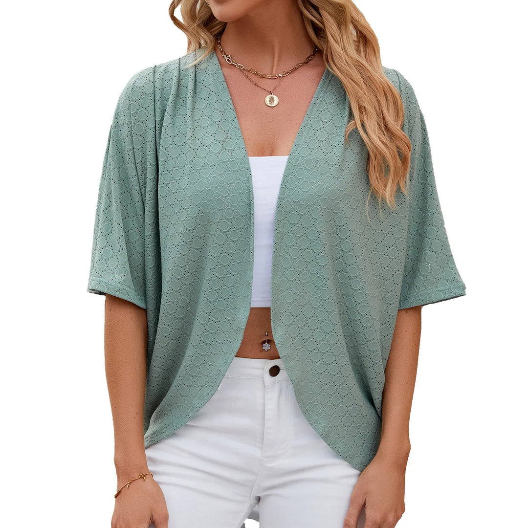 2024 Elegant Women's Mid Sleeve Casual Loose Hollow Out Cardigan Fashion Ladies Outwear Womens Sunscreen Shirts Boho Tops  Amaijoin