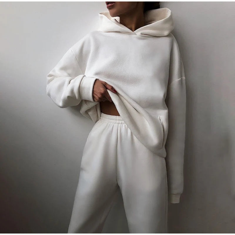 Winter Women Fleeced Tracksuits Casual Hoodie and Sweatpants Suit Fashion Two Pieces Set Hooded Sweatshirt Sport Jogger Outfits  Amaijoin