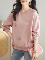 Load image into Gallery viewer, White Pink Elegant Embroidered Beaded Sweatshirts Women Autumn Winter Loose Casual Y2K Oversized Pullovers Female 2023 New In  Amaijoin
