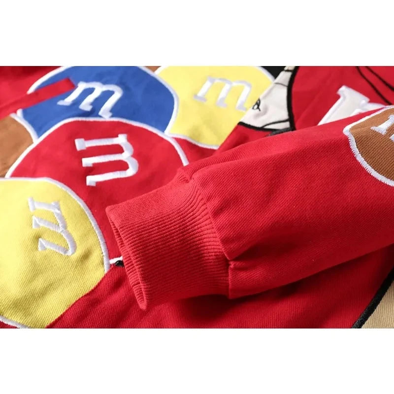 Women Baseball Jacket Men Heavy Industry M&M Letter Embroidery Bomber Jackets Loose Coat Unisex Autumn Winter Motorcycle Outwear  Amaijoin