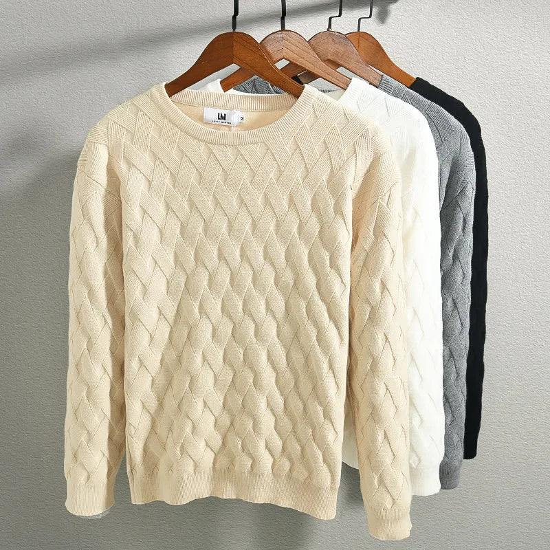 SS9812 Autumn Winter High Quality Knitted Pullovers Warm Solid Color Men's Sweaters Slim Soft O-neck Basic Comfortable Male Tops  Amaijoin