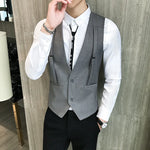 Load image into Gallery viewer, Brand Strap Decorative Vest Men Casual Sleeveless Vests Slim Fit Prom Party Disco Waiter Nightclub Dress Vest Tuxedo Gilet Homme  Amaijoin
