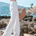 Load image into Gallery viewer, Summer Baggy Cotton Linen Pants Women Elegant High Waist White Wide Leg Pants Woman Casual Loose Straight Full Trousers Female  Amaijoin
