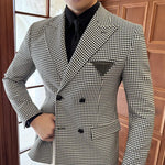 Load image into Gallery viewer, High Quality PU Splicing Blazers for Men Plaid Casual Business Suit Jackets Slim Fit Wedding Social Banquet Party Dress Coats  Amaijoin
