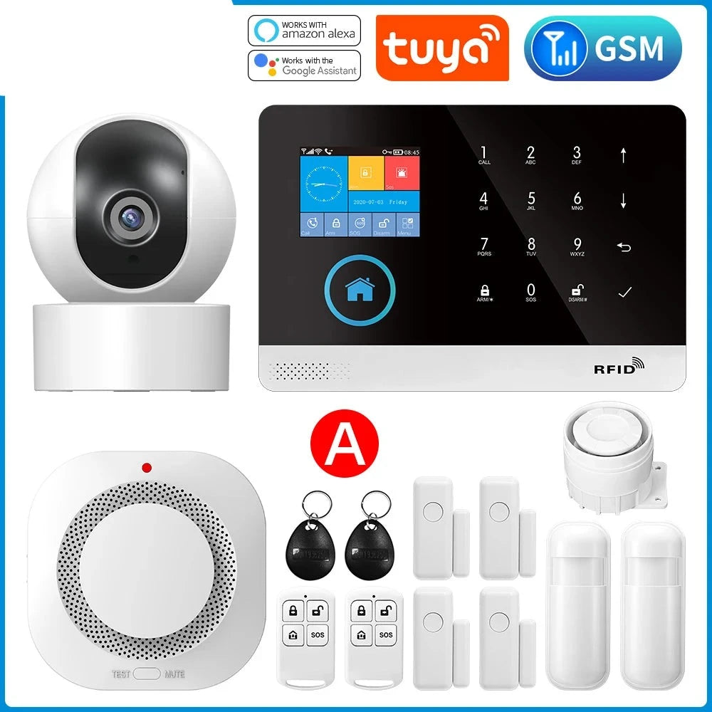 Gautone Tuya Smart Wifi Home Security Alarm System Wireless GSM Fire Alarm System Panel Smart Life App Control work with Alexa  Amaijoin