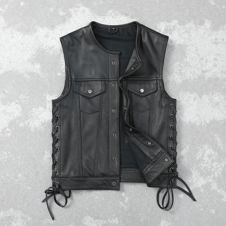 Soft Thin Cowhide Genuine Leather Vest for Men Sleeveless Jacket V-Neck Motorcycle Biker Waistcoat for Riding  Amaijoin