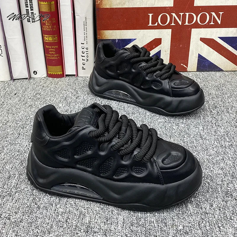 Chunky Sneaker Men Designer Air Cushion Board Shoes Fashion Casual Split Leather Breathable Height Increased Flat Platform Shoes  Amaijoin