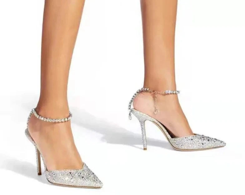 Comemore Elegant Thin High Heels Spring Summer Fashion Party Shoes Sexy Wedding Bridal Shoe Luxury Women Pumps Crystal Sequined  Amaijoin