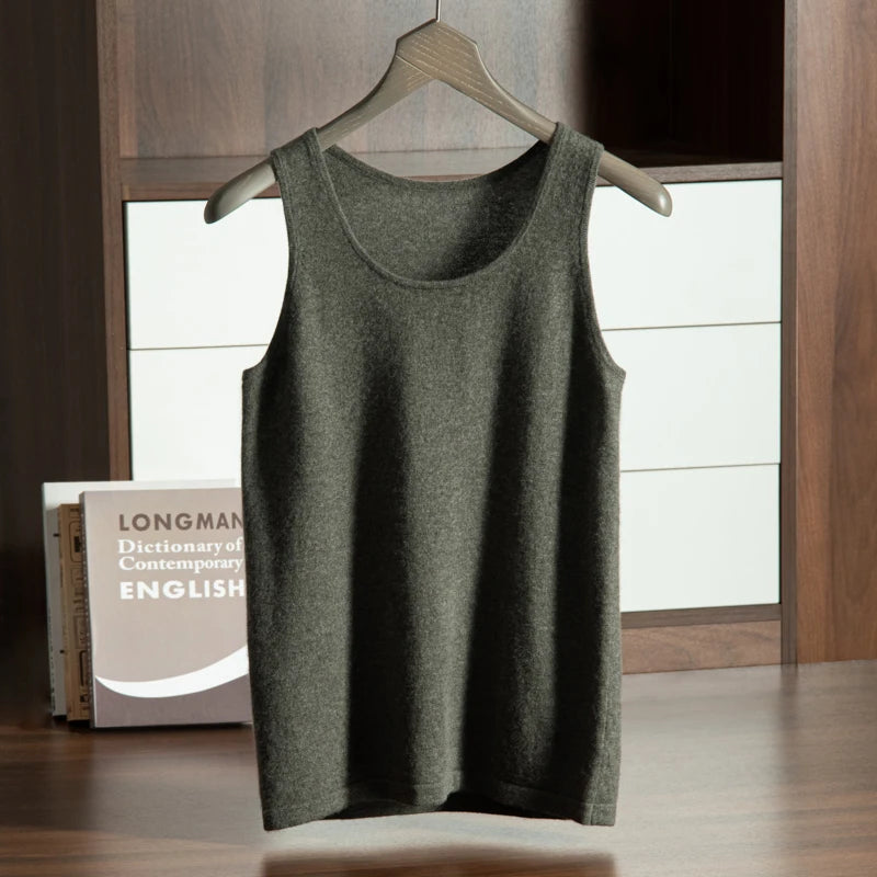 MVLYFLRT 12 Needle U-Neck Pullover Tank Top for Men's 100% Cashmere Knitted Inner Strap Summer New T-shirt Soft and Glutinous  Amaijoin