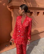 Load image into Gallery viewer, 2024 Spring Retro Print Long Sleeves Coat Pants 2 Piece Set Elegant Lady Loose Lapel Blazer Coats High Waist Pants Outfit Suit  Amaijoin
