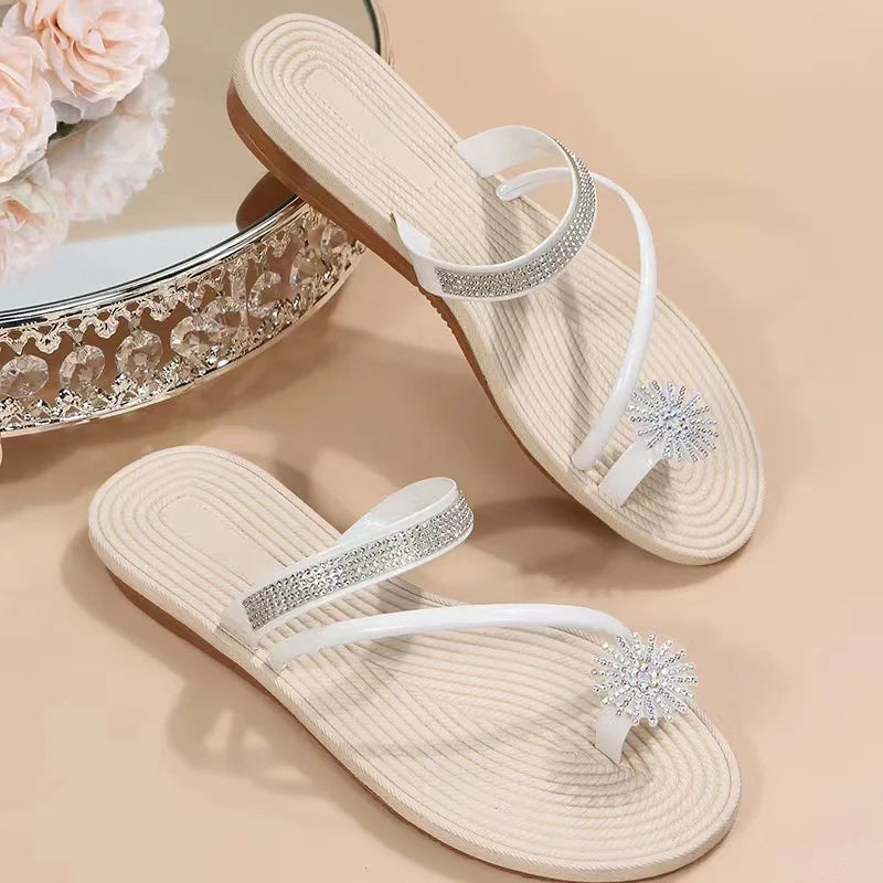 Sandals Women's Summer New Fashion Beach Sandals Rhinestone Flat Slippers Luxury Sandals Women Designers Designer Shoes  Amaijoin