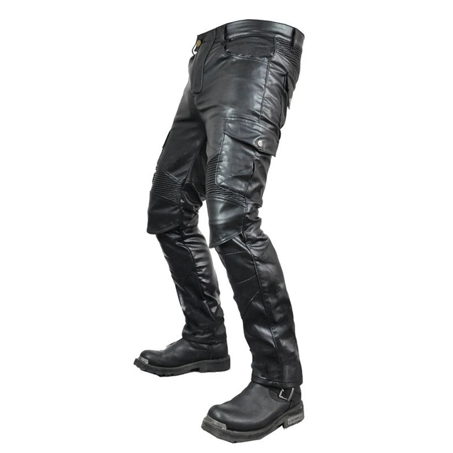 NEW Motorcycle Riding Jeans Motocross Racing Pants PU Leather Biker Trousers Waterproof Windproof Men With 4 X CE Knee Hip Pad  Amaijoin