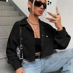 Load image into Gallery viewer, Spring Drop Shoulder Flap Detail Crop Corduroy Jacket Long Sleeve Chic Short Coats  Amaijoin
