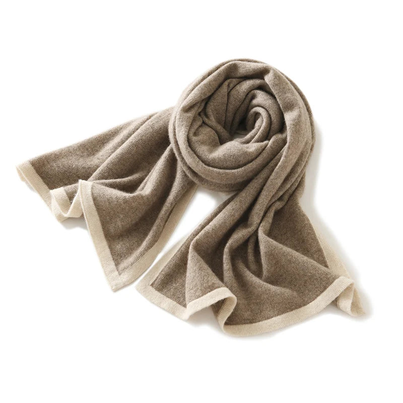 New 100% Cashmere Women's Knitted Scarf Autumn Soft Solid Scarf Winter Warm Color Contrast Men's Scarf  Amaijoin