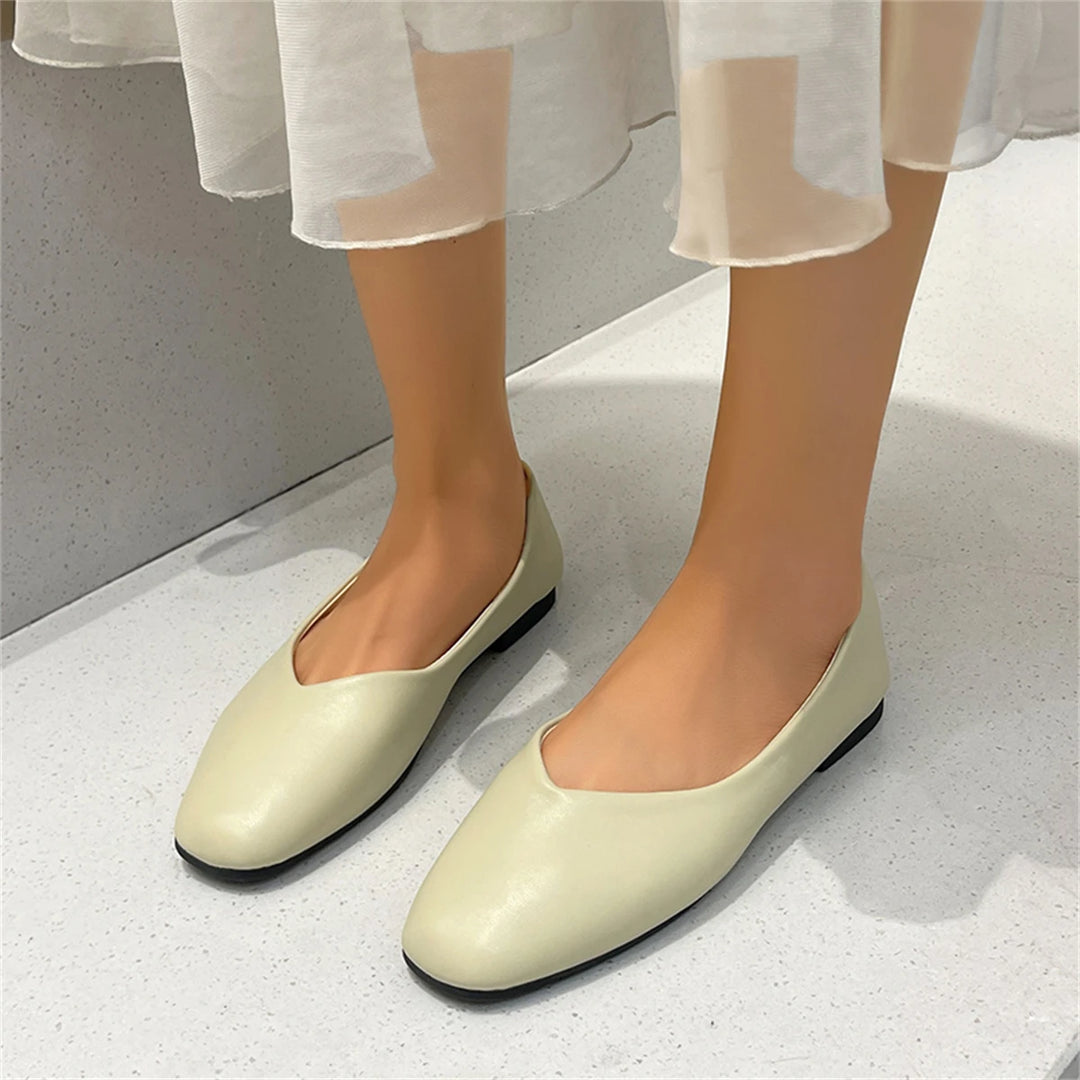 Spring Summer Fashion New Casual Shallow Mouth Breathable Flat Shoes Elegant Square Toe Low Heel Simple Women's ShoesNO:C1622  Amaijoin