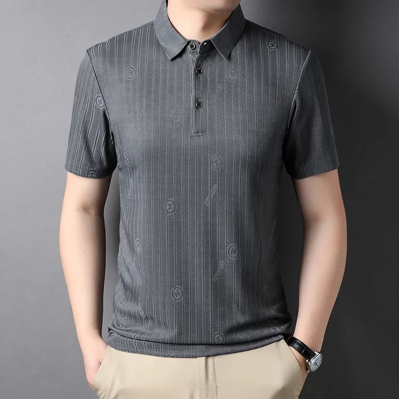 New Men's Plaid Badge Short Sleeved POLO Shirt Summer Casual Top  Amaijoin