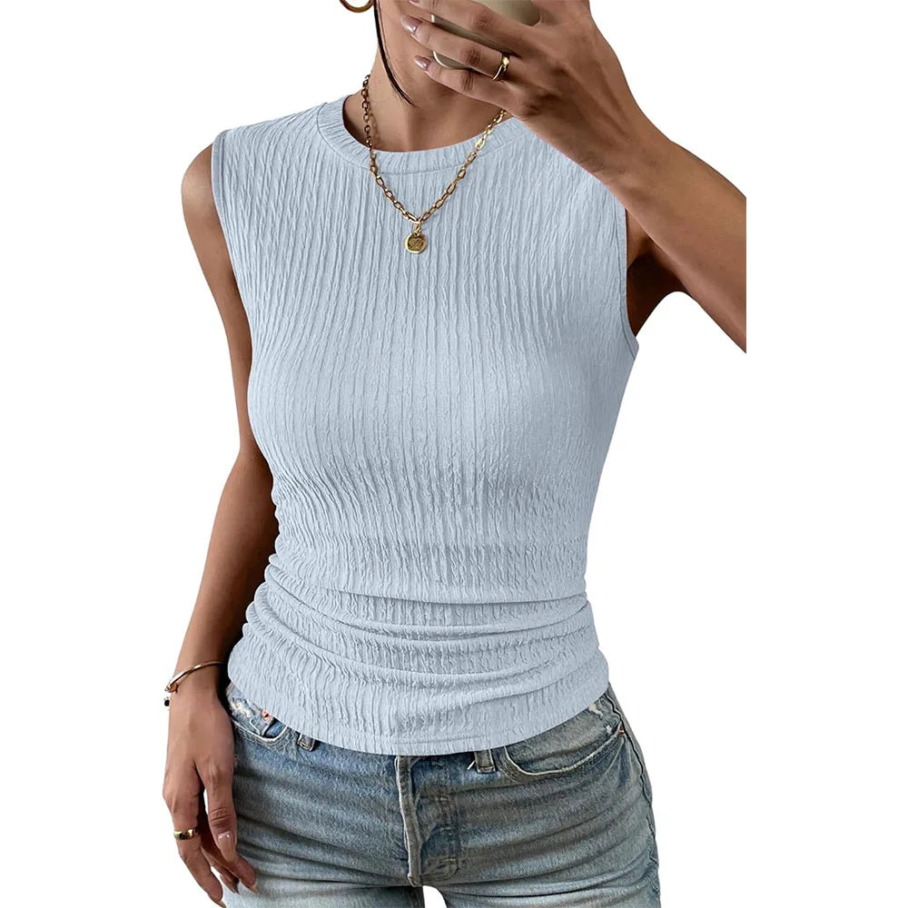 Women's High Neck Tank Top 2024 Summer Casual Ribbed Knit Slim Fitted Basic Textured Sleeveless Shirts  Amaijoin