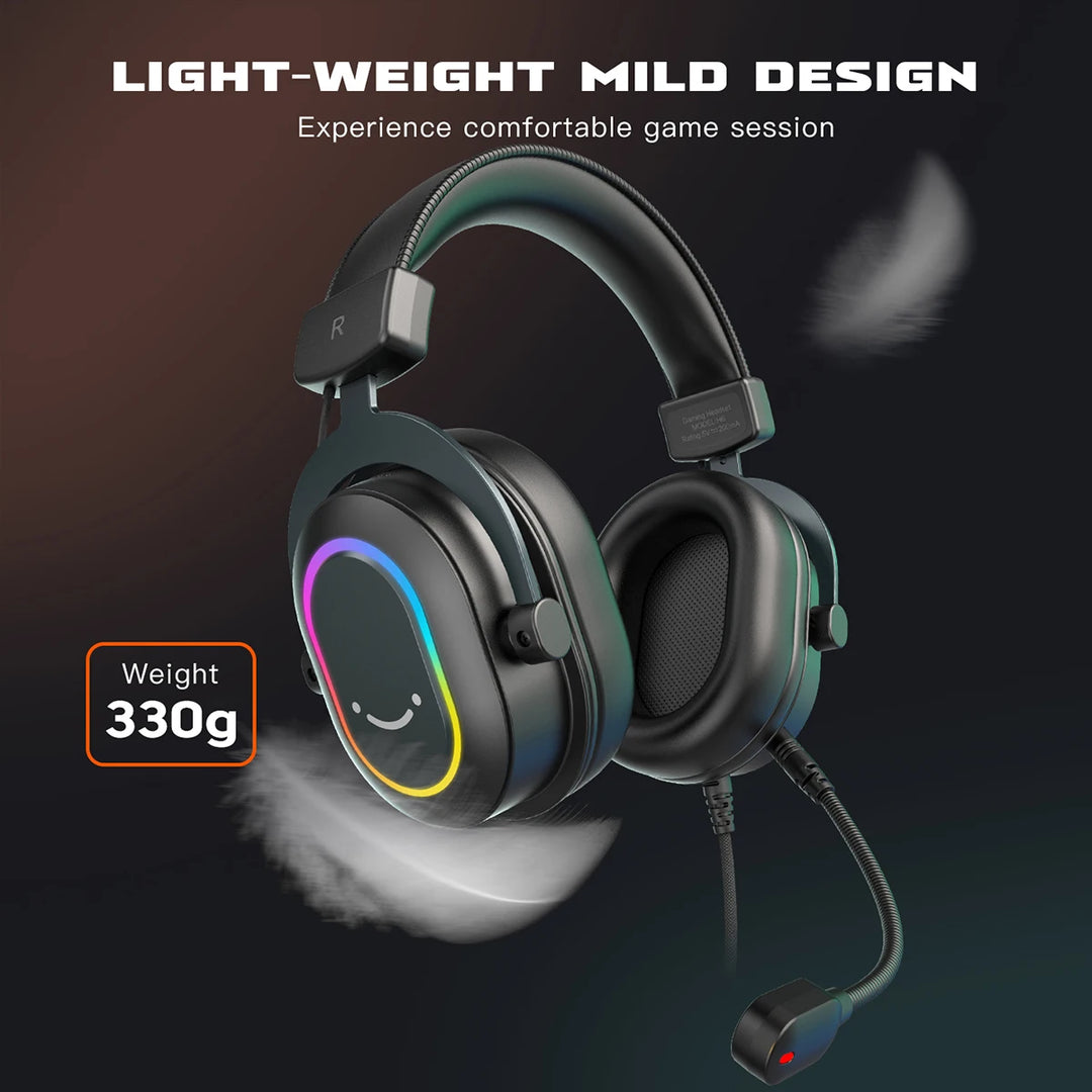 Fifine Dynamic RGB Gaming Headset with Mic Over-Ear Headphones 7.1 Surround Sound PC PS4 PS5 3 EQ Options Game Movie Music  Amaijoin