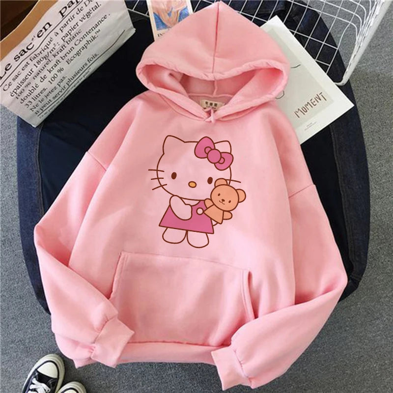 Women 90s Y2k 2000s Hoodies Hello Kitty Hip Hop Hoodie Sanrio Sweatshirt Clothes Tops Sweatshirt Clothing Streetwear  Amaijoin