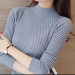 Load image into Gallery viewer, ITOOLIN Women Long Sleeve Knitted Bottoming Solid Pullovers Stripe Casual Sweater Autumn Winter Women Mock Neck Ruffles Sweater  Amaijoin
