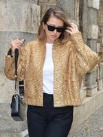 Load image into Gallery viewer, HH TRAF Autumn Sequins Golden Loose Jacket for Women Sparkle Long Sleeve Casual Bomber Jacket with Pockets Female Fashion Coats  Amaijoin
