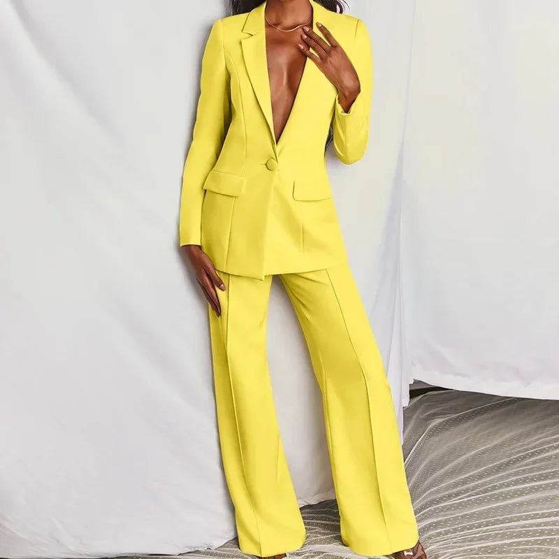 2024 Women's Formal Office 2PCS Sets Solid Blazer Suits and Pants Sets Slim Fit Women's Pants Suits Sets Temperament Tracksuits  Amaijoin