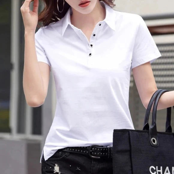 Summer New In Polo Shirt Short Sleeve Cotton Plus Size  Basic T- Shirt Women Button Casual Office Lady Formal Women Tops 2024  Amaijoin