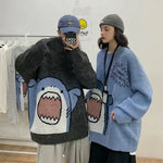 Load image into Gallery viewer, Autumn and Winter Men Round Neck Shark Sweater Men Winter Patchwor Harajuku Korean Style Round Neck Grey Pullover Male Clothing  Amaijoin
