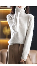 Load image into Gallery viewer, Autumn And Winter New 100% Mink Cashmere Sweater 2023 Women&#39;s High Neck Knitted Pullover Loose Korean Fashion Warm Women&#39;s Top  Amaijoin
